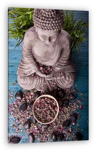Buddha bambusz, masszázs kövek és virágcsészék (vászonkép)