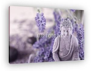 Buddha a zen meditációban, masszázskövek, levendula (vászonkép)