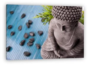 Buddha bambusz, masszázs kövek és tál virágok (vászonkép)