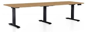 OfficeTech Long állítható magasságú asztal, 240 x 80 cm, fekete alap, köves tölgy
