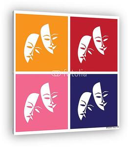A színházi maszkok szerencsésen szomorúak a pop-art stílusban - (vászonkép)