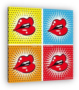 Nyílt Szexi vörös piros ajkak fogakkal pop art hátterekkel (vászonkép)