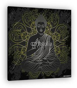 Vintage poszter ülő Buddha a grunge háttér fölött (vászonkép)