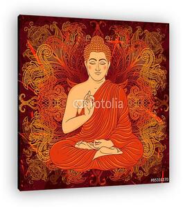 Vintage poszter ülő Buddha a grunge háttéren. áztat (vászonkép)
