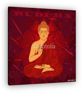 Vintage poszter ülő Buddha a grunge háttér fölött (vászonkép)