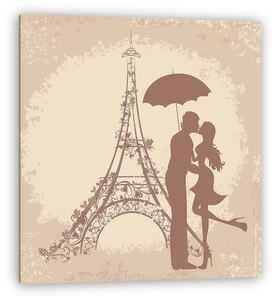 Nászút és romantikus utazás. Pár párizsi, Eiffel-torony (vászonkép)