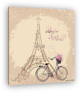 Bonjour Párizs Eiffel-torony és kerékpár - vintage (vászonkép)