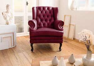CAMBRIDGE Szárnyas szék, valódi bőr, 88x81x105, piros