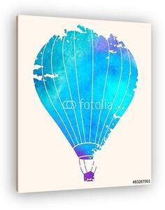 Kék hőlégballon akvarell technikával (vászonkép)