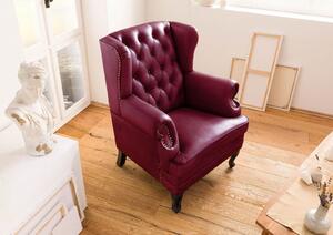 CAMBRIDGE Szárnyas szék, valódi bőr, 88x81x105, piros