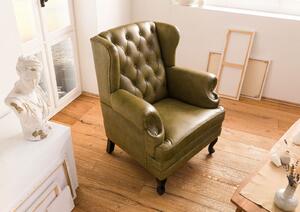 CAMBRIDGE szárnyas szék, valódi bőr, 88x81x105, zöld