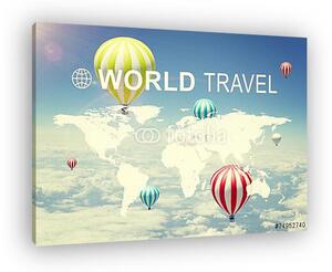 World Travel - világtérkép hőlégballonokkal (vászonkép)