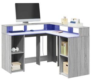 VidaXL szürke sonoma színű szerelt fa LED-es íróasztal 130x130x91 cm
