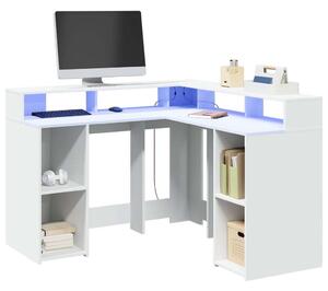 VidaXL fehér szerelt fa íróasztal LED-világítással 130 x 130 x 91 cm