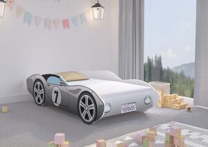 CORVETTA autós gyerekágy 140x70cm - ajándék matraccal választható színben - Szürke lángnyelv nélkül