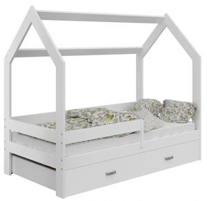 Házikó gyerekágy fiókkal D3 160x80 cm tömör fa matrac nélkül - Fehér ágy/ Fehér fiókkal