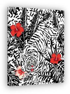 Tigris, hibiszkusz és trópusi levélmintázat (vászonkép)