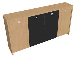 Verno közepes gardrób 248 x 46 x 130 cm, kombinált ajtó, világos tölgy / fekete