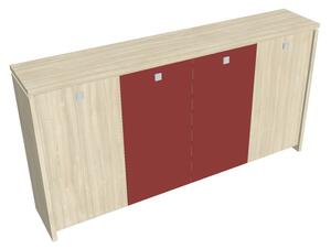 Verno közepes gardrób 248 x 46 x 130 cm, kombinált ajtó, akác / piros
