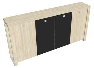 Verno+ közepes gardrób 260 x 46 x 130 cm, kombinált ajtó, akác / fekete