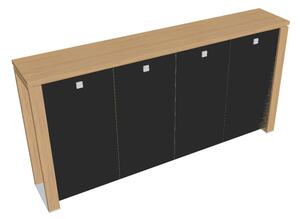 Verno+ közepes gardrób 260 x 46 x 130 cm, üvegajtó, világos tölgy / fekete