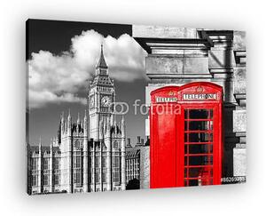 Angol vörös telefonos fülkék a Big Ben-vel Londonban, az Egyesül (vászonkép)
