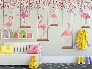 Fotótapéta Rózsaszín flamingó piros levelekkel, Modern fotótapéta, Modern fotótapéta, u21345 - Muralas.hu