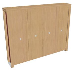 Verno+ S magas gardrób 260 x 46 x 210 cm, világos tölgy / piros