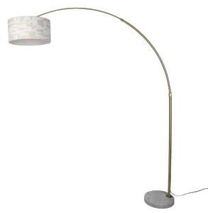 Sárgaréz állólámpa fehér és bézs csíkos lámpabúrával 50cm - XXL