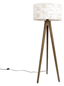 Fa állólámpa bézs és fehér csíkos lámpabúrával 50 cm - Tripod Classic