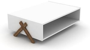 KIPP dohányzóasztal - fehér színben, diófa lábakkal 90x60x28,5 cm