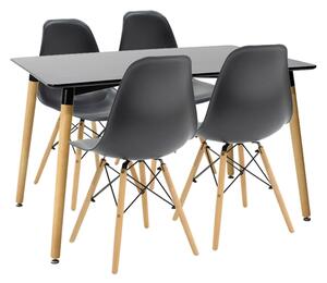 Natali-Julita étkezőgarnitúra - 5db-os szett, asztal és 4 szék fekete-natúr fa színben 120x80x76cm