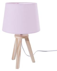 Trip asztali lámpa - rózsaszín búra, natúr fa lábakkal, E14 18x30,5cm