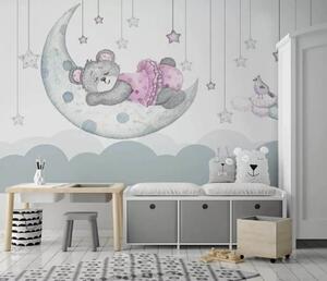 Fotótapéta Teddy maci alszik a Holdon, Gyerekszoba fotótapéta, Népszerű fotótapéta, u37013 - Tapeko.hu