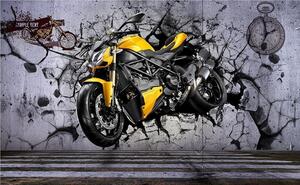 Fotótapéta Sárga motorkerékpár a falon, Designer fali fotótapéta, Népszerű fotótapéta, u37780 - Tapeko.hu