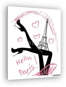Hello, Párizs. Divat lány az Eiffel-torony közelében (vászonkép)