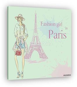Paris Fashion lány az Eiffel-torony közelében (vászonkép)