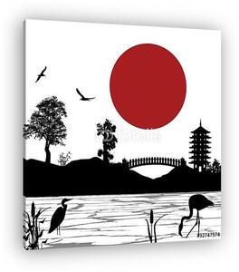 Japán szép táj plakát, vektoros illusztráció (vászonkép)