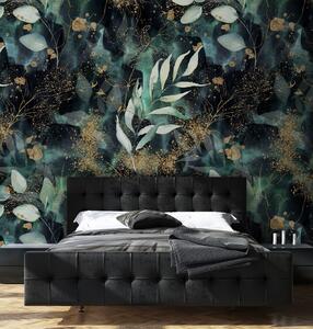 Fotótapéta Elegáns levelek szikrázó éjféli árnyalatokban, Designer fali fotótapéta, Népszerű fotótapéta, u45101 - Tapeko.hu