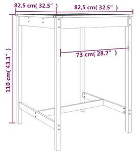 VidaXL tömör duglászfenyő kerti asztal 82,5x82,5x110 cm