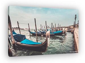Gondola-kikötő Velencében - vintage stílus (vászonkép)