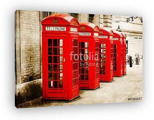 Vörös telefonos dobozok antik texturált képe Londonban (vászonkép)