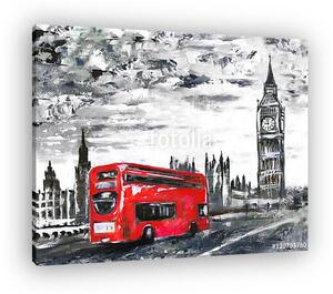 Big Ben és egy double-decker - szürke-piros művészi kép (vászonkép)