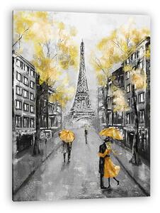 Sárga esernyők Párizsban, az Eiffel-toronynál (vászonkép)
