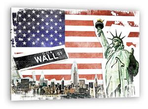 New York City vintage kollázs, amerikai zászló háttér (vászonkép)