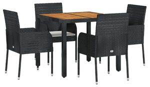 Polyrattan Kerti Étkezőgarnitúra - 5 részes - Fekete