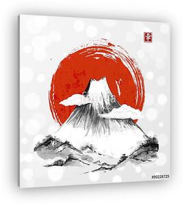 Fujiyama hegy és nagy vörös nap. (vászonkép)