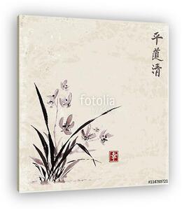Vad orchidea a réten. A hagyományos japán festékfestés sumi-e (vászonkép)