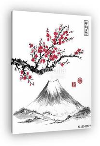 Oriental sakura cseresznyefa virágban és Fujiyama hegyen (vászonkép)