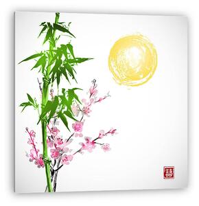 Nap, bambusz és sakura virágban. A hagyományos japán tintafájdal (vászonkép)